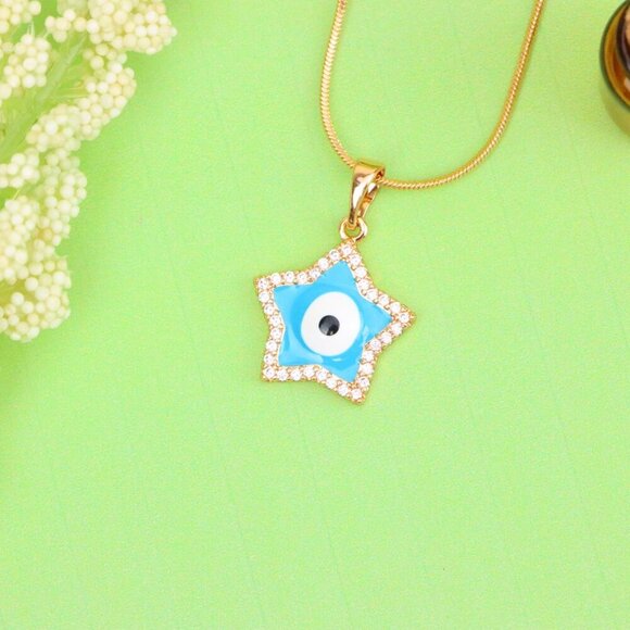 "Star-Shaped Evil Eye Pendant in Rose Gold with Sparkling Stones, XPPT1870 - Picture 3 of 13